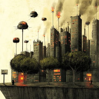 Poppeterrain style, Midjourney V6.1: megacity with futuristic bioarchitecture