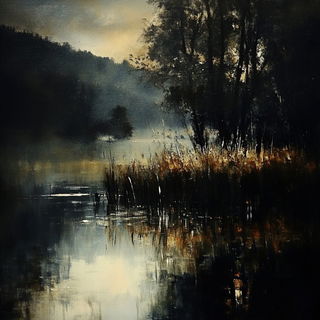 Pictorialisme Verdant style, Midjourney V6.1: realistic landscape photograph of quiet dawn
