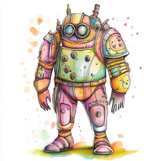 Foliage After the Star Lake style, Midjourney V6.1: concept art character design of retropunk steam knight