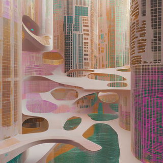 Gouachegraph style, Midjourney V6.1: megacity with futuristic bioarchitecture