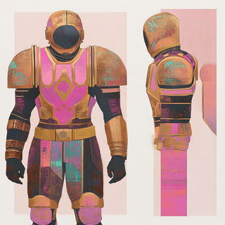 Gouachegraph style, Midjourney V6.1: concept art character design of retropunk steam knight