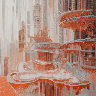 Patina Expeditionism style, Midjourney V6.1: megacity with futuristic bioarchitecture