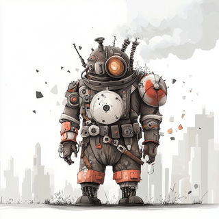 Pale Turbine Prospectus style, Midjourney V6.1: concept art character design of retropunk steam knight