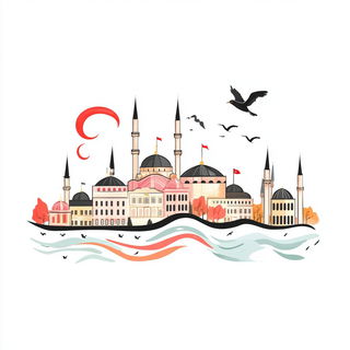 Pale Turbine Prospectus style, Midjourney V6.1: bold minimalist logo design for Istanbul city municipal services