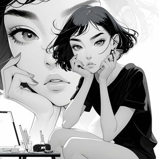 Azureblush Figures style, Midjourney V6.1: black-and-white manga comic strip