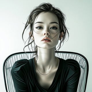 Azureblush Figures style, Midjourney V6.1: photographic portrait of female protagonist