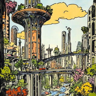 Inkspun Archipelago style, Midjourney V6.1: megacity with futuristic bioarchitecture