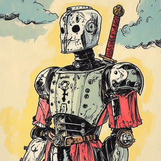 Inkspun Archipelago style, Midjourney V6.1: concept art character design of retropunk steam knight