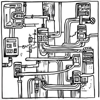 Inkspun Archipelago style, Midjourney V6.1: technical infrastructure blueprint schematics