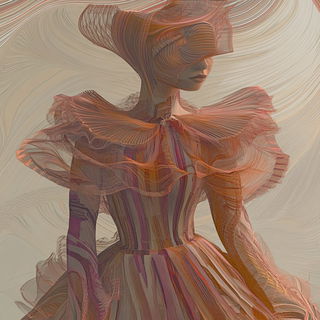 Ornacubism style, Midjourney V6.1: haute-couture fashion outfit