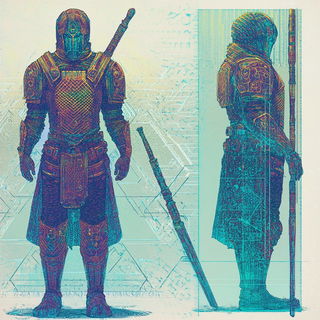 Prismcliffism style, Midjourney V6.1: concept art character design of retropunk steam knight