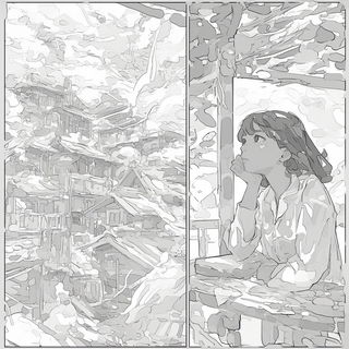 Pinkroot Terrarium style, Midjourney V6.1: black-and-white manga comic strip
