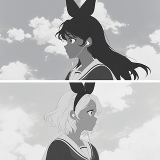 Violet Leafing style, Midjourney V6.1: black-and-white manga comic strip