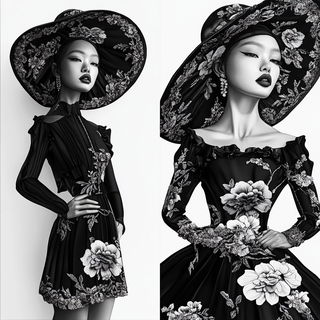 Gothicrucible style, Midjourney V6.1: haute-couture fashion outfit