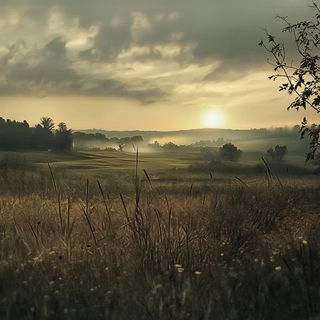Junglechromica style, Midjourney V6.1: realistic landscape photograph of quiet dawn