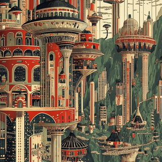 Mosaicore style, Midjourney V6.1: megacity with futuristic bioarchitecture