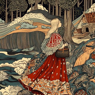Mosaicore style, Midjourney V6.1: retro fairy-tale illustration