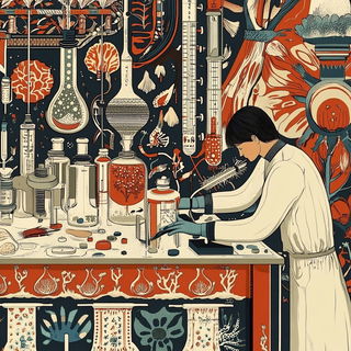 Mosaicore style, Midjourney V6.1: editorial illustration for popular scientific magazine cover