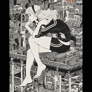 Mosaicore style, Midjourney V6.1: black-and-white manga comic strip