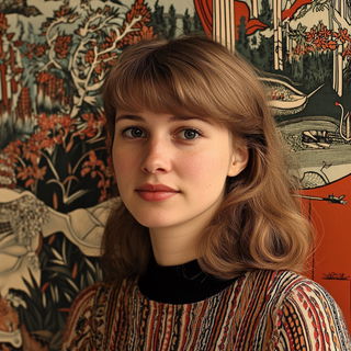 Mosaicore style, Midjourney V6.1: photographic portrait of female protagonist