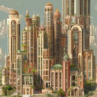 Redfoil Apocalypse style, Midjourney V6.1: megacity with futuristic bioarchitecture