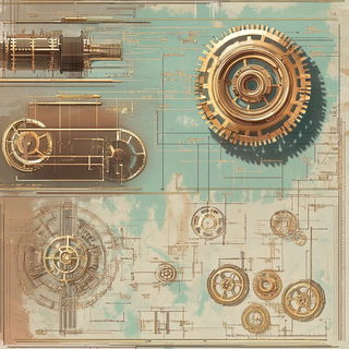 Redfoil Apocalypse style, Midjourney V6.1: technical infrastructure blueprint schematics