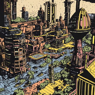Aquarellurgy style, Midjourney V6.1: megacity with futuristic bioarchitecture