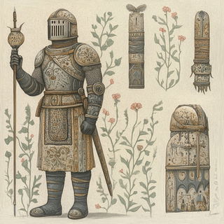 Archipelago Parallax style, Midjourney V6.1: concept art character design of retropunk steam knight