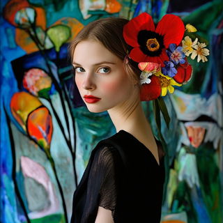 Scumbletide style, Midjourney V6.1: photographic portrait of female protagonist