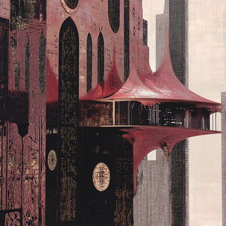 Posterbinding style, Midjourney V6.1: megacity with futuristic bioarchitecture