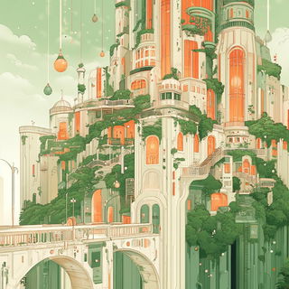 Radiant Kicker style, Midjourney V6.1: megacity with futuristic bioarchitecture