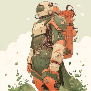 Radiant Kicker style, Midjourney V6.1: concept art character design of retropunk steam knight
