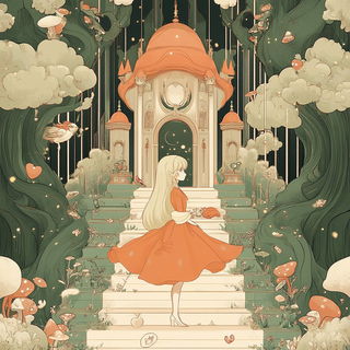 Radiant Kicker style, Midjourney V6.1: retro fairy-tale illustration