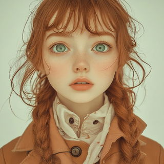 Radiant Kicker style, Midjourney V6.1: photographic portrait of female protagonist