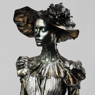 Kiku Linecut style, Midjourney V6.1: haute-couture fashion outfit