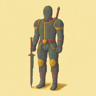Lithomosaicism style, Midjourney V6.1: concept art character design of retropunk steam knight