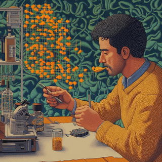 Lithomosaicism style, Midjourney V6.1: editorial illustration for popular scientific magazine cover