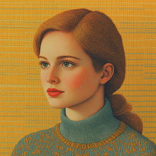 Lithomosaicism style, Midjourney V6.1: photographic portrait of female protagonist