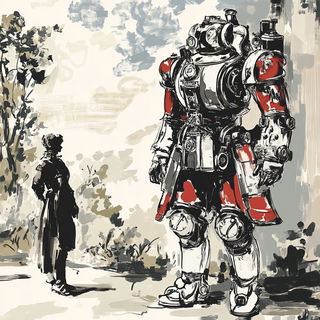 Cryogeometry style, Midjourney V6.1: concept art character design of retropunk steam knight