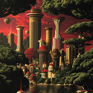 Inkruin style, Midjourney V6.1: megacity with futuristic bioarchitecture