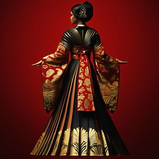 Inkruin style, Midjourney V6.1: haute-couture fashion outfit