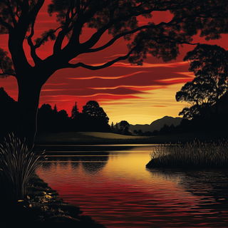 Inkruin style, Midjourney V6.1: realistic landscape photograph of quiet dawn