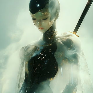 Bluegreen Erosion style, Midjourney V6.1: concept art character design of retropunk steam knight