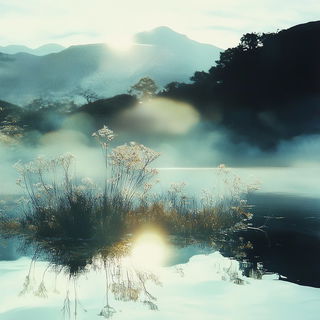 Bluegreen Erosion style, Midjourney V6.1: realistic landscape photograph of quiet dawn