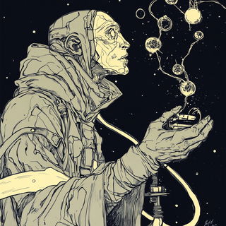 Heliopause Ribbonwork style, Midjourney V6.1: editorial illustration for popular scientific magazine cover