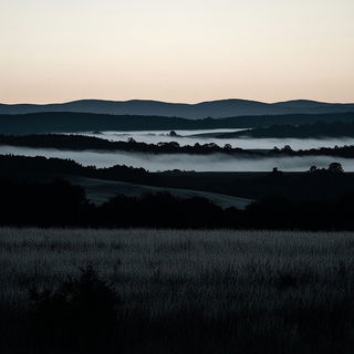 Heliopause Ribbonwork style, Midjourney V6.1: realistic landscape photograph of quiet dawn