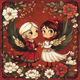 Volcanic Fableprint style, Midjourney V6.1: traditional folk art