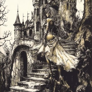 Mistral Caravanserai style, Midjourney V6.1: retro fairy-tale illustration