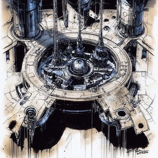 Mistral Caravanserai style, Midjourney V6.1: technical infrastructure blueprint schematics