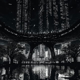Switchyard Manga Brutalism style, Midjourney V6.1: megacity with futuristic bioarchitecture